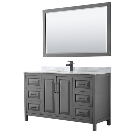 Daria 60" Single Vanity in Dark Gray, Top, Square Matte Black Trim, 58" Mirror