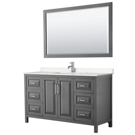Daria 60" Single Vanity in Dark Gray, Carrara Cultured Marble Top, 58" Mirror