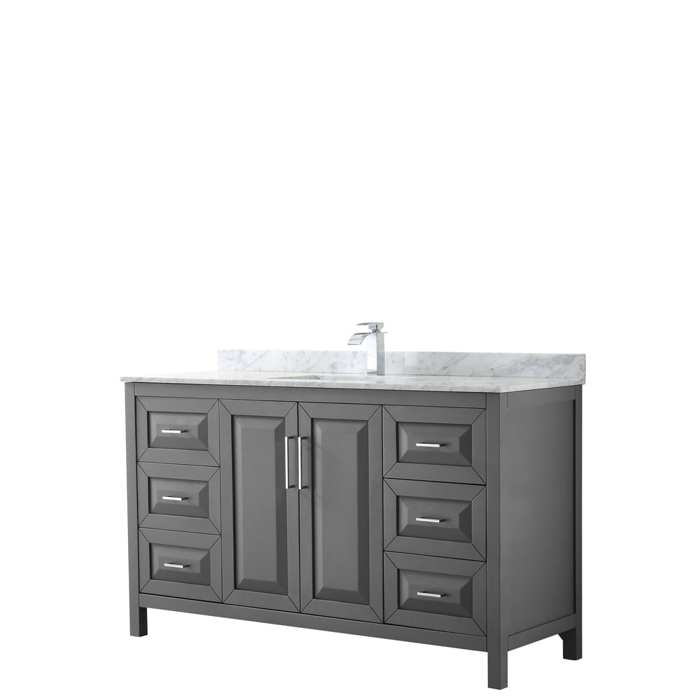 Daria 60 inch Single Bathroom Vanity in Dark Gray, White Carrara Marble Countertop, Undermount Square Sink, and No Mirror