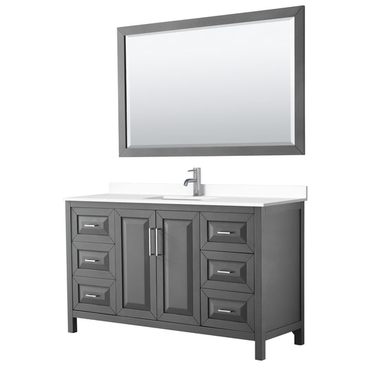 Daria 60" Single Vanity in Dark Gray, White Cultured Marble Top, 58" Mirror