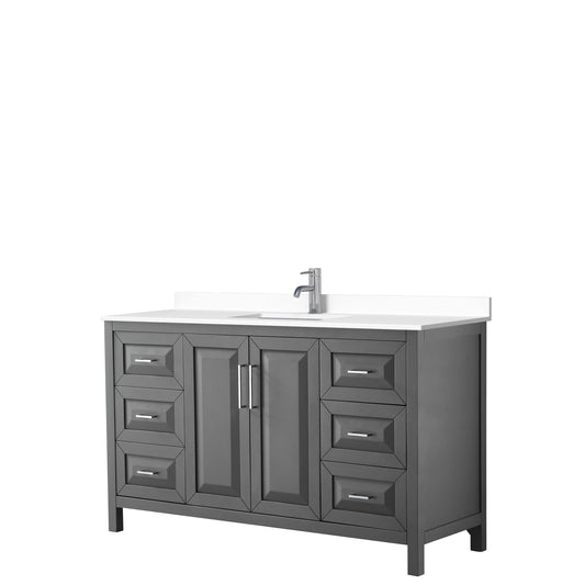 Daria 60" Single Vanity in Dark Gray, White Cultured Marble Top, Sink