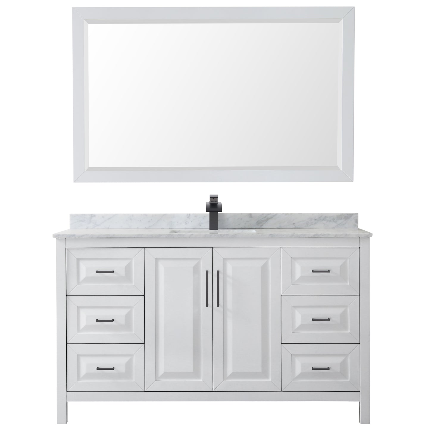 Daria 60" Single Vanity in White, Top, Square Sink, Matte Black Trim, 58" Mirror