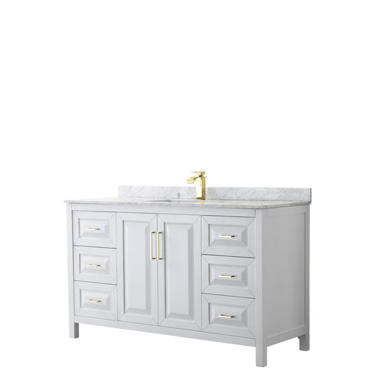 Daria 60" Single Vanity in White, Top, Square Sink, Brushed Gold Trim