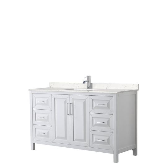 Daria 60" Single Vanity in White, Carrara Cultured Marble Top, Sink