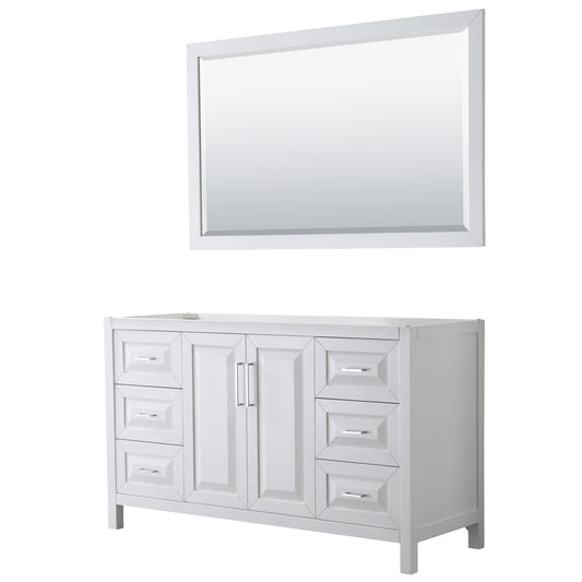 Daria 60 inch Single Bathroom Vanity in White, No Countertop, No Sink, and 58 inch Mirror