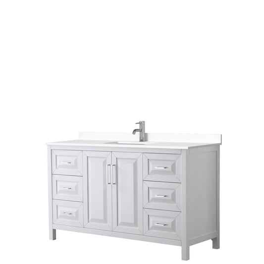 Daria 60" Single Vanity in White, White Cultured Marble Top, Sink