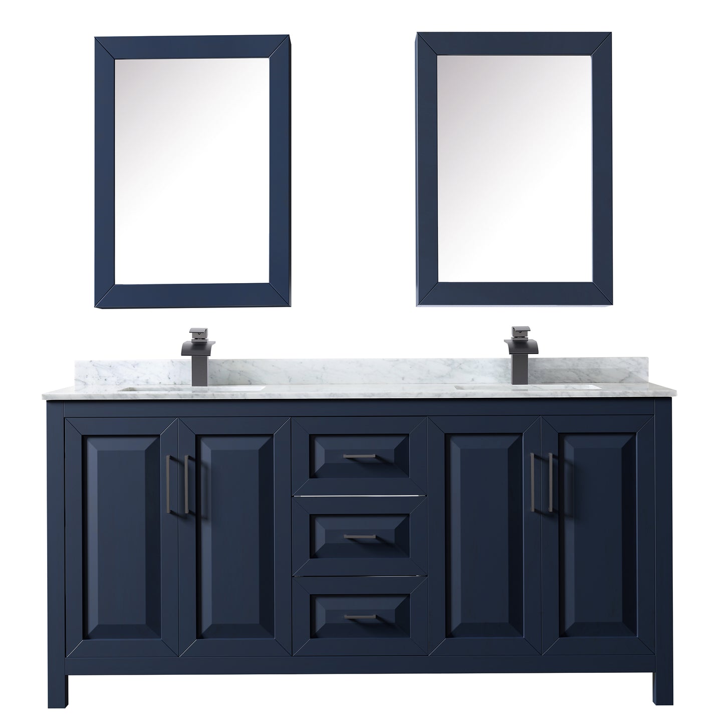 Daria 72" Double Vanity in Dark Blue, Top, Black Trim, Medicine Cabinets