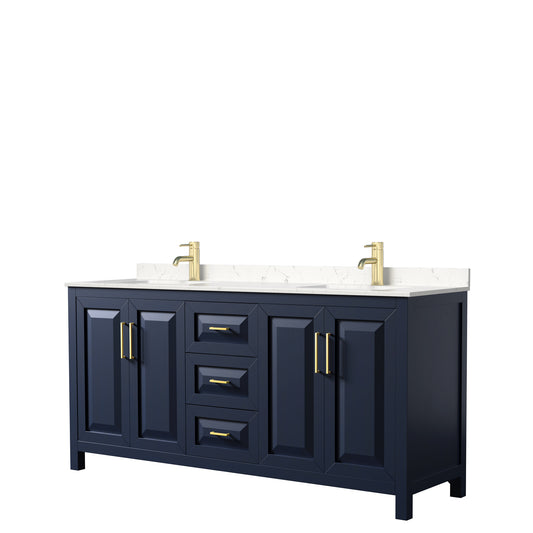 Daria 72" Double Vanity in Dark Blue, Carrara Cultured Marble Top, Sinks