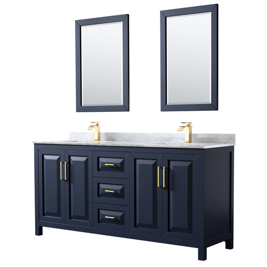 Daria 72" Double Vanity in Dark Blue, Top, Square Sinks, 24" Mirrors