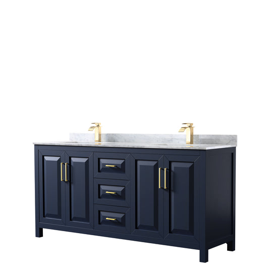 Daria 72" Double Vanity in Dark Blue, Top, Square Sinks, No Mirror