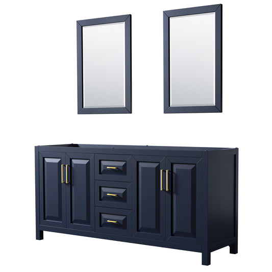 Daria 72" Double Vanity in Dark Blue, No Top, No Sink, 24" Mirrors
