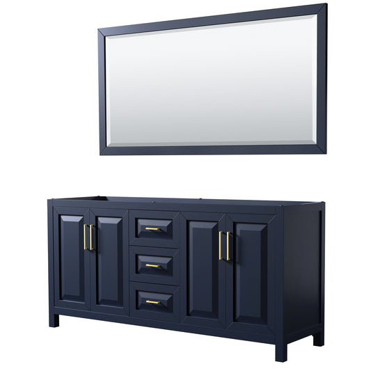 Daria 72" Double Vanity in Dark Blue, No Top, No Sink, 70" Mirror