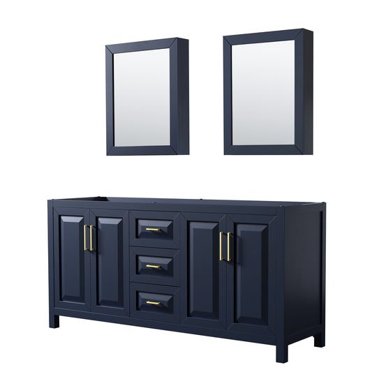 Daria 72" Double Vanity in Dark Blue, No Top, No Sink, Medicine Cabinets
