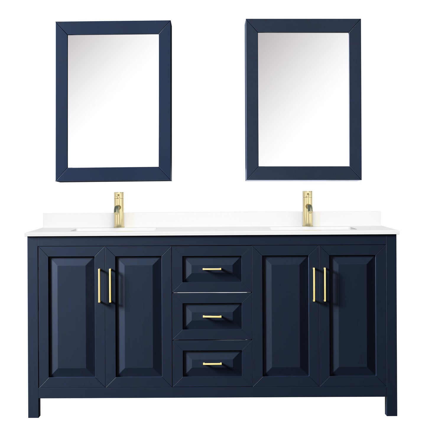 Daria 72" Double Vanity in Blue, White Cultured Marble Top, Medicine Cabinets