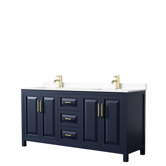 Daria 72" Double Vanity in Dark Blue, White Cultured Marble Top, Sinks