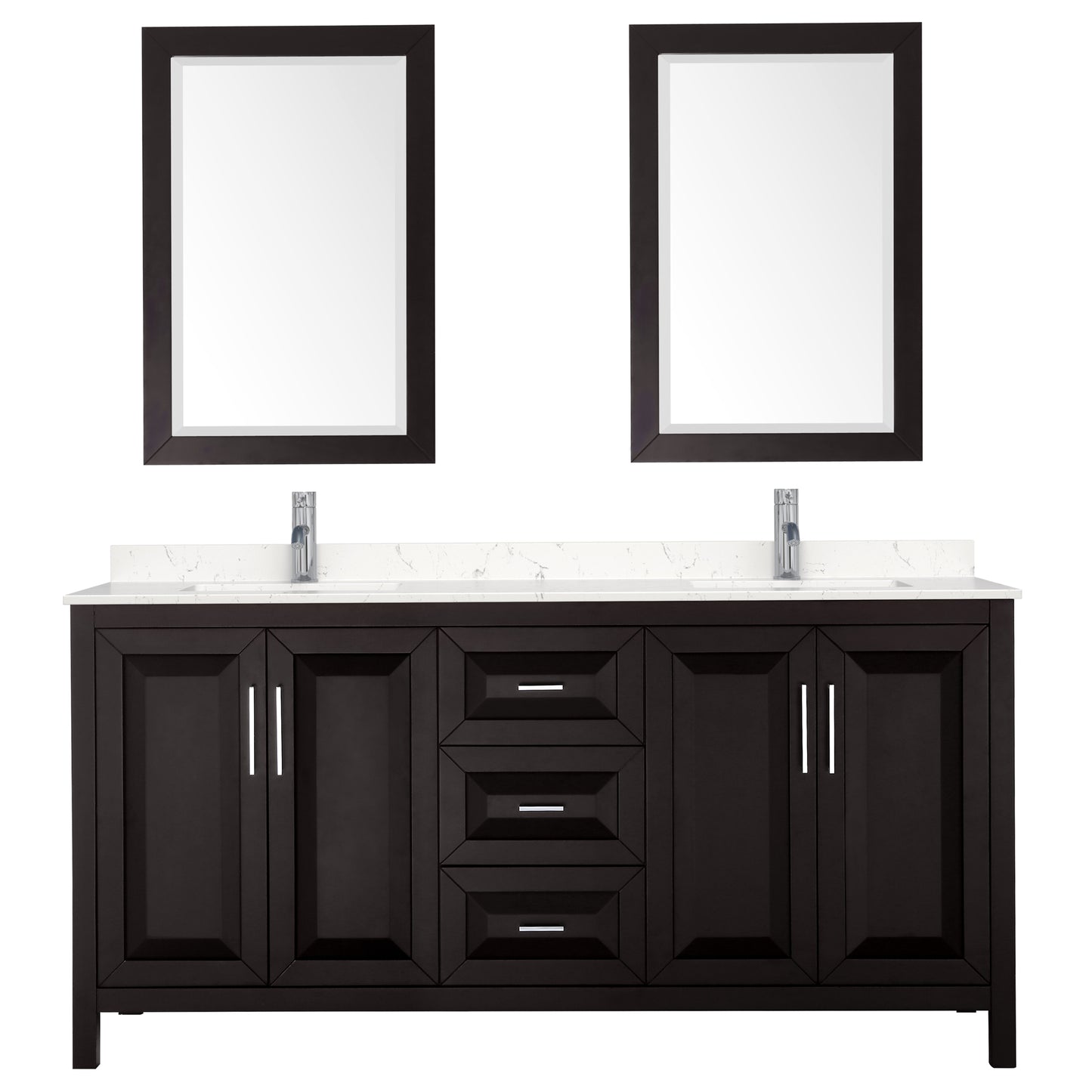 Daria 72" Double Vanity in Espresso, Carrara Cultured Marble Top, 24" Mirrors