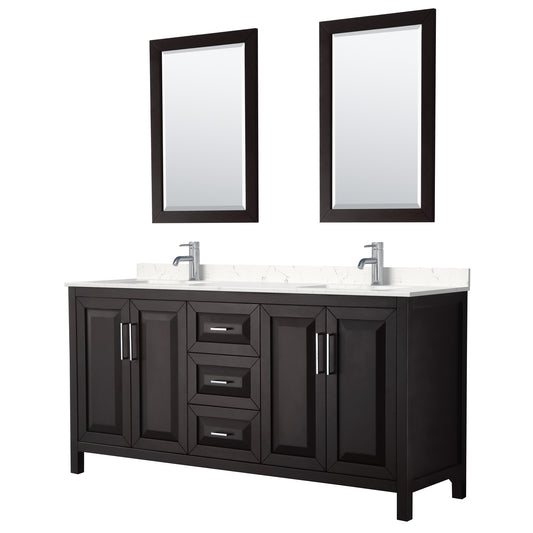 Daria 72" Double Vanity in Espresso, Carrara Cultured Marble Top, 24" Mirrors