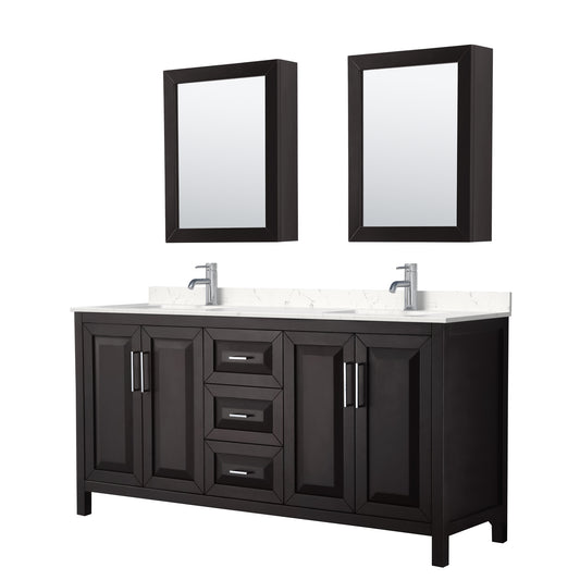 Daria 72" Double Vanity in Espresso, Carrara Marble Top, Medicine Cabinets