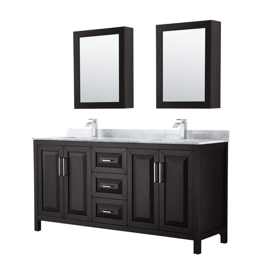 Daria 72" Double Vanity in Dark Espresso, Top, Square Sinks, Medicine Cabinets