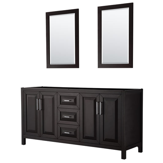 Daria 72 inch Double Bathroom Vanity in Dark Espresso, No Countertop, No Sink, and 24 inch Mirrors