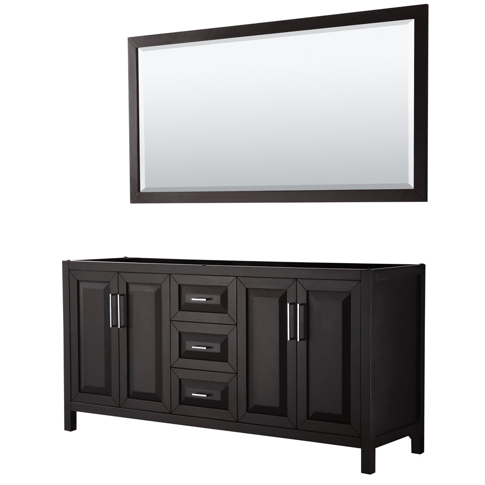 Daria 72 inch Double Bathroom Vanity in Dark Espresso, No Countertop, No Sink, and 70 inch Mirror