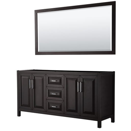 Daria 72" Double Vanity in Dark Espresso, No Top, No Sink, 70" Mirror