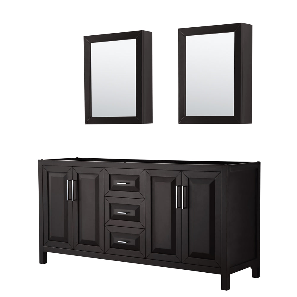 Daria 72 inch Double Bathroom Vanity in Dark Espresso, No Countertop, No Sink, and Medicine Cabinets