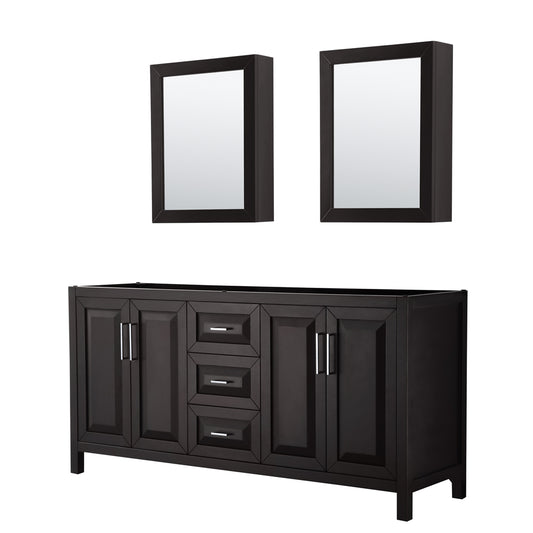 Daria 72" Double Vanity in Dark Espresso, No Top, No Sink, Medicine Cabinets
