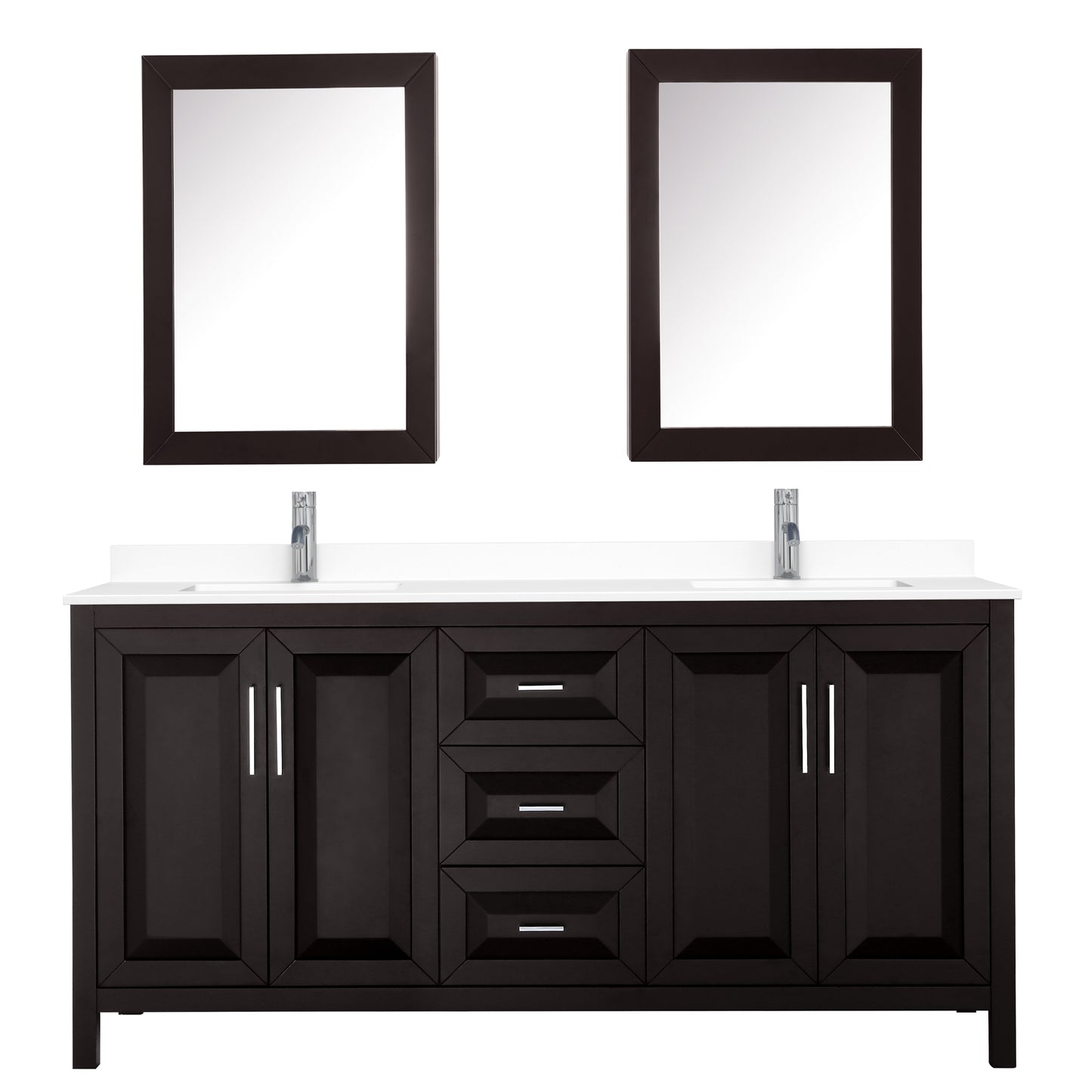 Daria 72" Espresso Double Vanity, White Cultured Marble Top, Medicine Cabinets