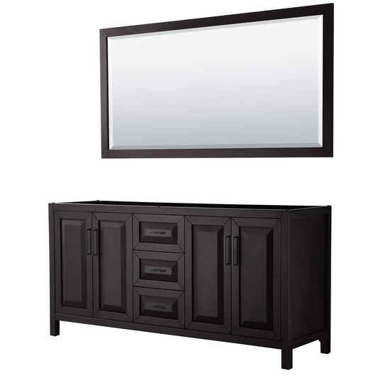 Daria 72" Double Vanity in Dark Espresso, No Top, Matte Black Trim, 70" Mirror