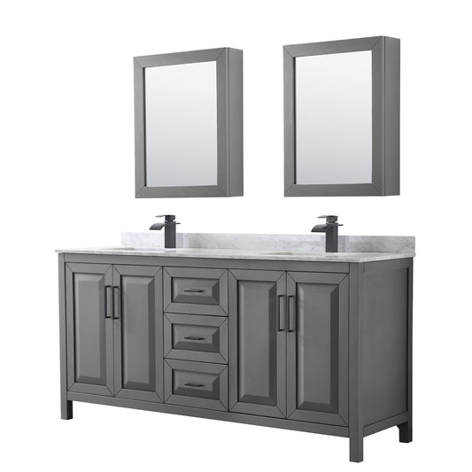 Daria 72" Double Vanity in Dark Gray, Top, Black Trim, Medicine Cabinets