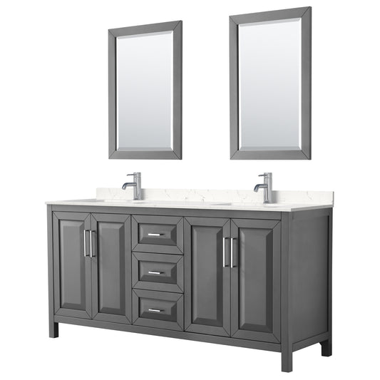 Daria 72" Double Vanity in Dark Gray, Carrara Cultured Marble Top, 24" Mirrors