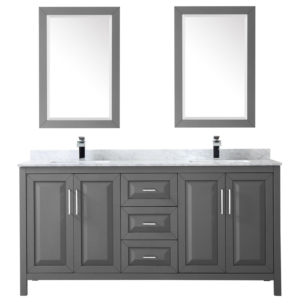 Daria 72" Double Vanity in Dark Gray, Top, Square Sinks, 24" Mirrors