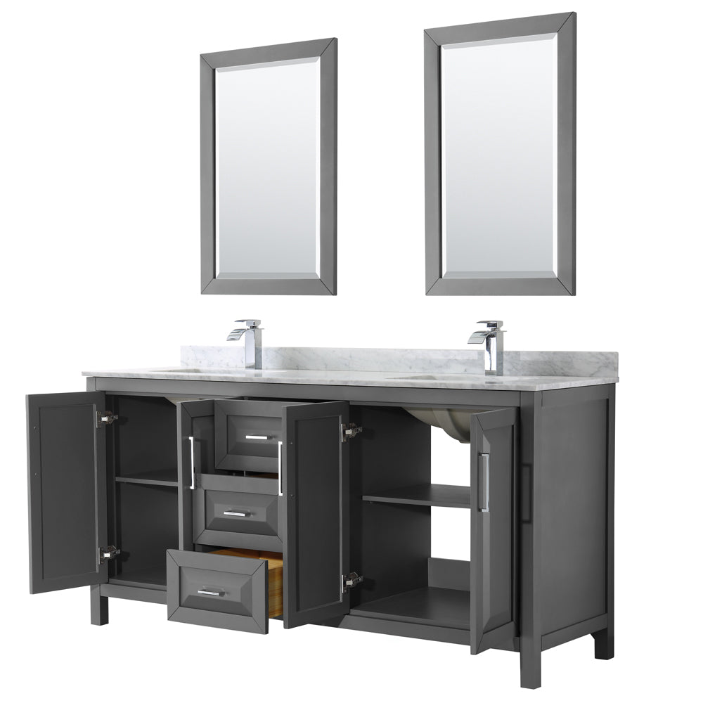 Daria 72" Double Vanity in Dark Gray, Top, Square Sinks, 24" Mirrors