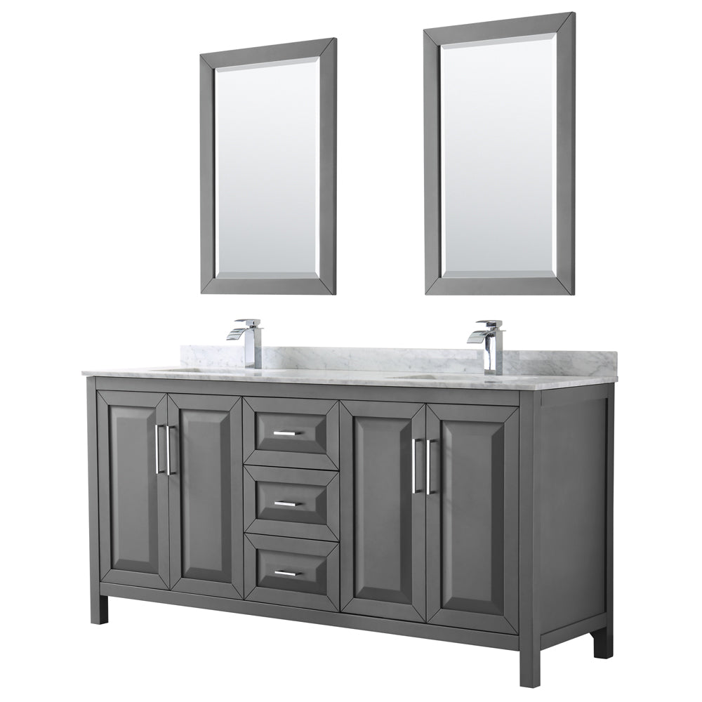 Daria 72" Double Vanity in Dark Gray, Top, Square Sinks, 24" Mirrors