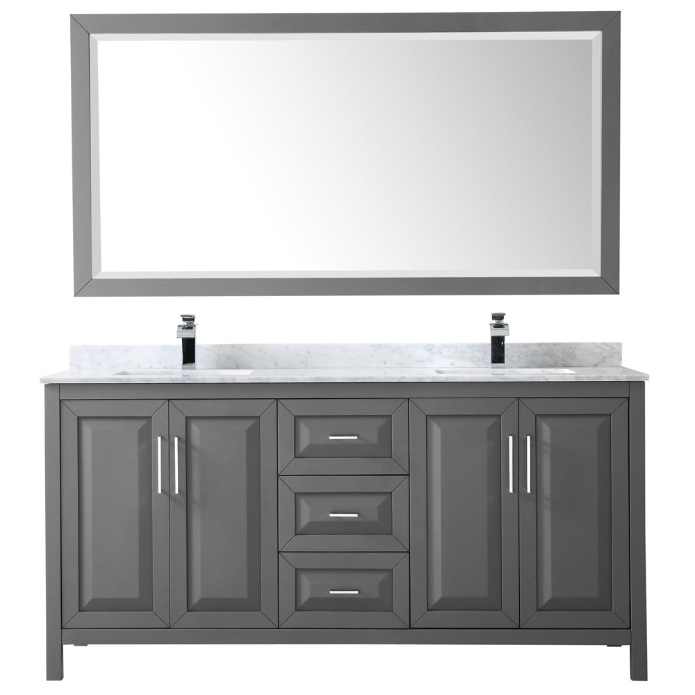 Daria 72" Double Vanity in Dark Gray, Top, Square Sinks, 70" Mirror