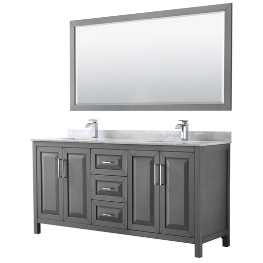 Daria 72" Double Vanity in Dark Gray, Top, Square Sinks, 70" Mirror