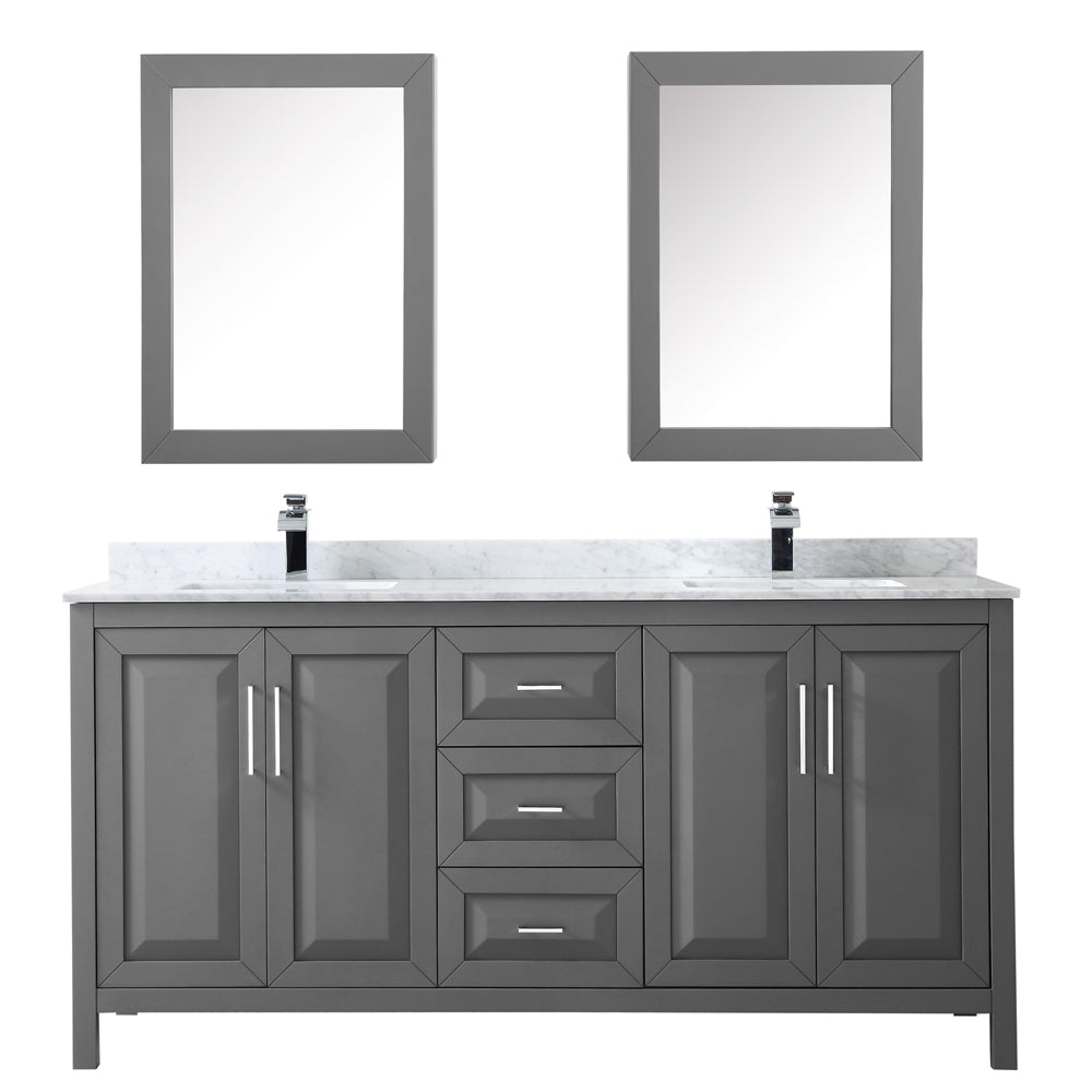 Daria 72" Double Vanity in Dark Gray, Top, Square Sinks, Medicine Cabinets