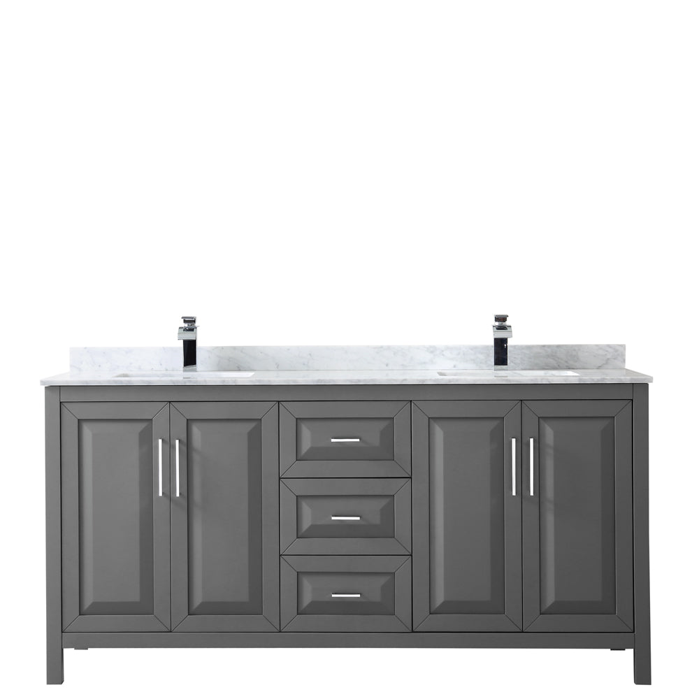 Daria 72" Double Vanity in Dark Gray, Top, Square Sinks, No Mirror