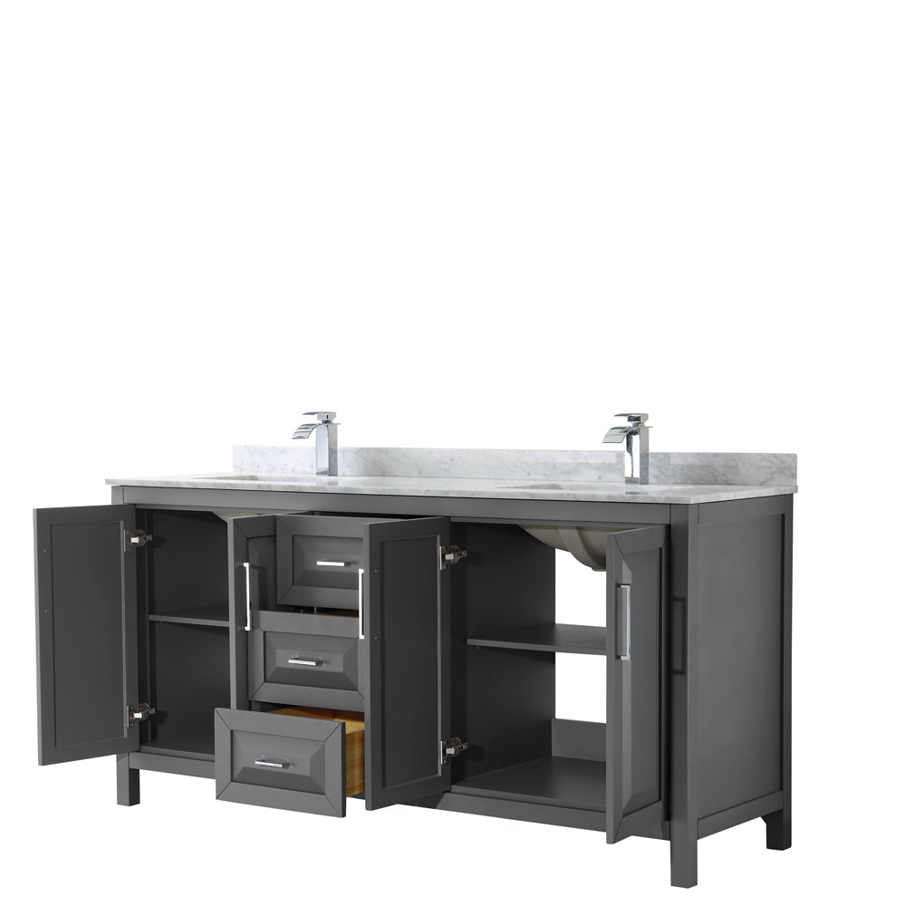 Daria 72" Double Vanity in Dark Gray, Top, Square Sinks, No Mirror