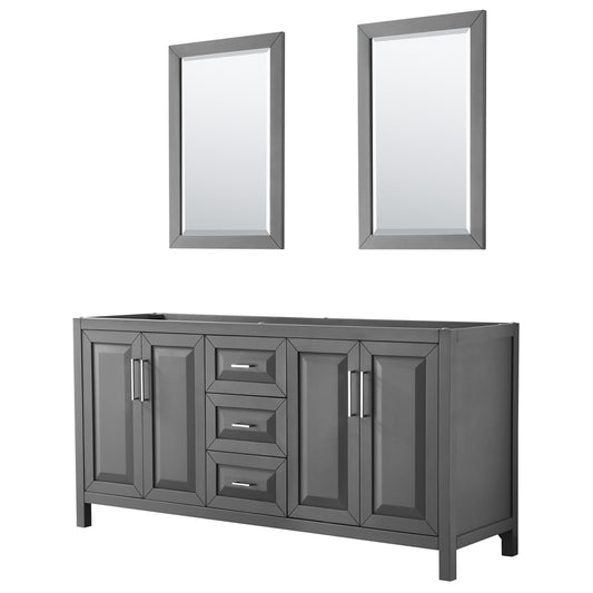 Daria 72" Double Vanity in Dark Gray, No Top, No Sink, 24" Mirrors