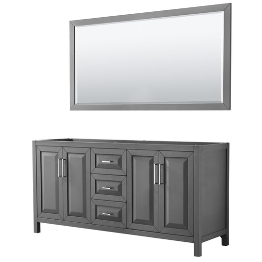 Daria 72 inch Double Bathroom Vanity in Dark Gray, No Countertop, No Sink, and 70 inch Mirror