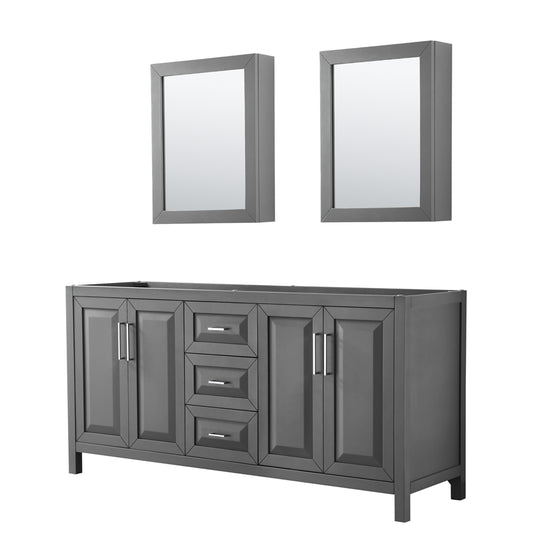 Daria 72 inch Double Bathroom Vanity in Dark Gray, No Countertop, No Sink, and Medicine Cabinets