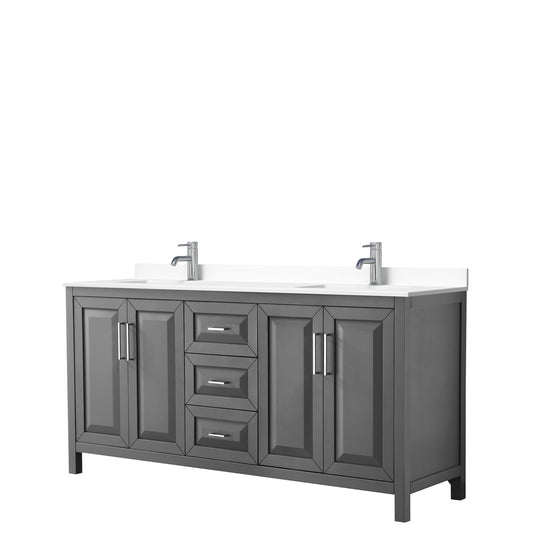 Daria 72" Double Vanity in Dark Gray, White Cultured Marble Top, Sinks