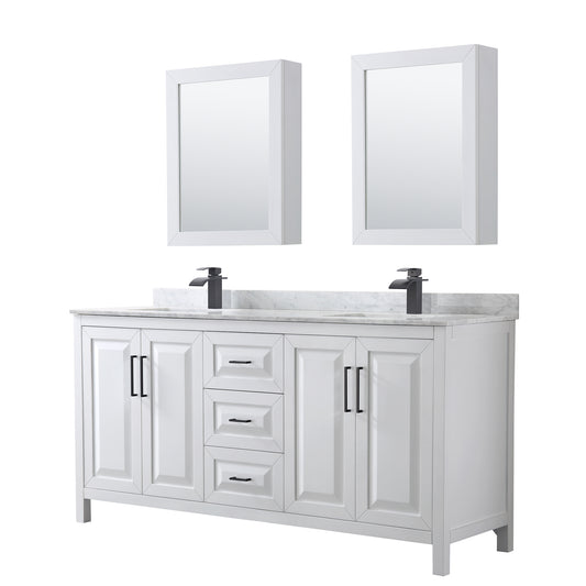 Daria 72" Double Vanity in White, Top, Black Trim, Medicine Cabinets