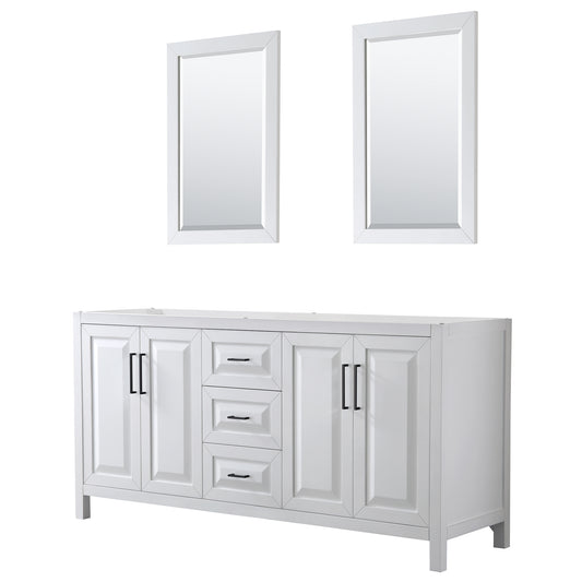 Daria 72" Double Vanity in White, No Top, No Sink, Matte Black Trim, 24" Mirrors