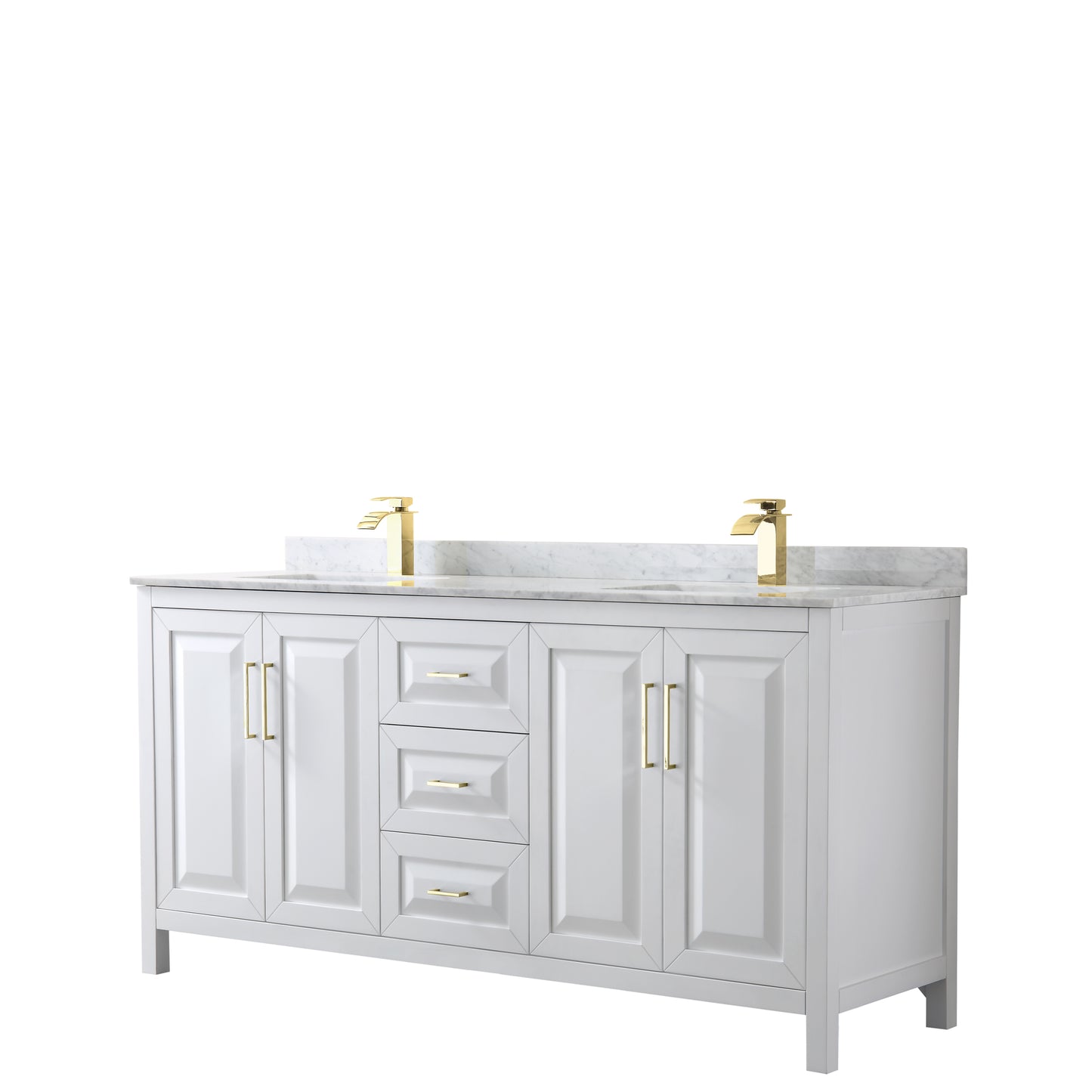 Daria 72" Double Vanity in White, Top, Square Sinks, Brushed Gold Trim