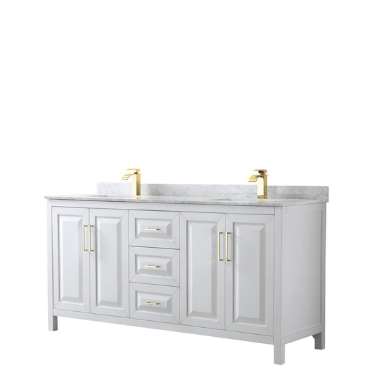 Daria 72" Double Vanity in White, Top, Square Sinks, Brushed Gold Trim