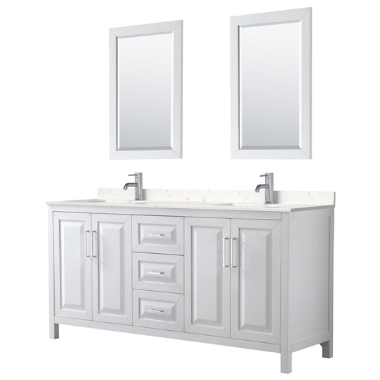 Daria 72" Double Vanity in White, Carrara Cultured Marble Top, 24" Mirrors