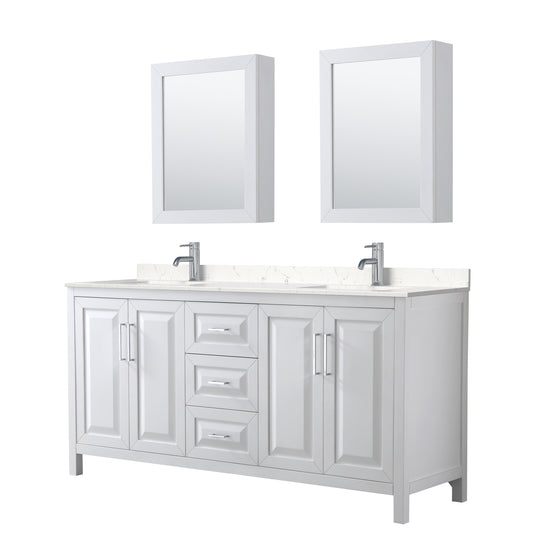 Daria 72" Double Vanity in White, Carrara Cultured Marble Top, Medicine Cabinets